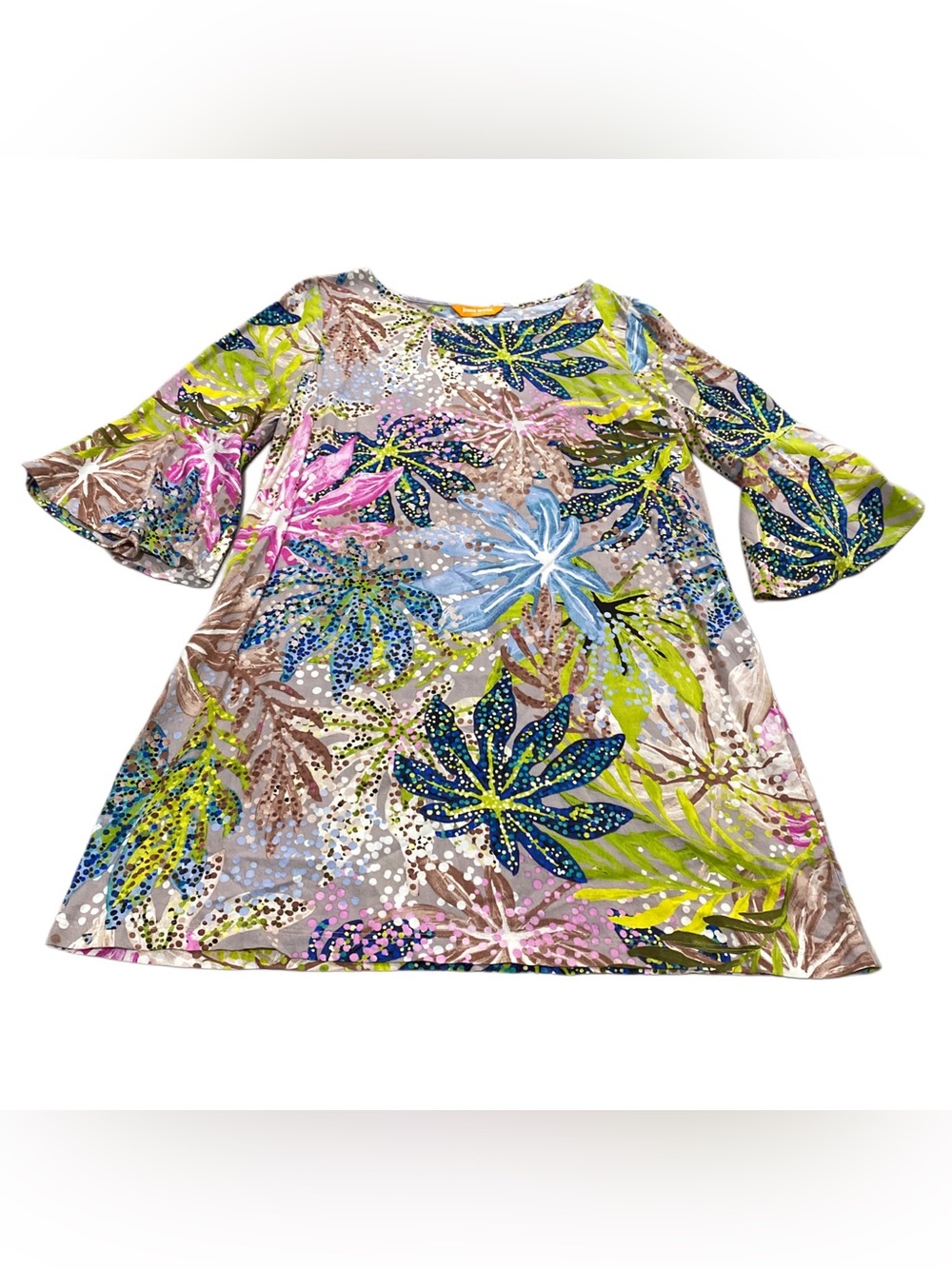 Jams World Multi-Color Harper Bell Sleeve Dress Sea Leaf Medium